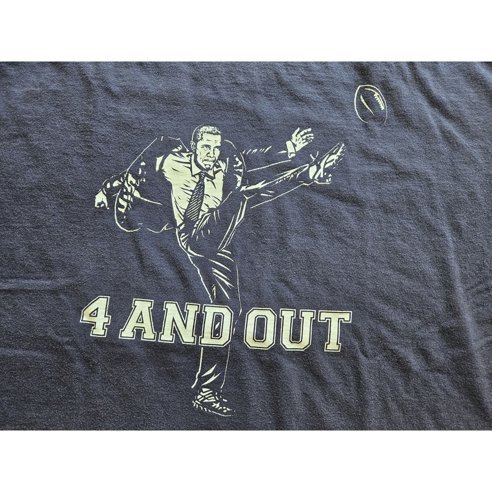 Barack Obama Men's Navy Blue Graphic T-Shirt, "4 And Out", Football, Size LG